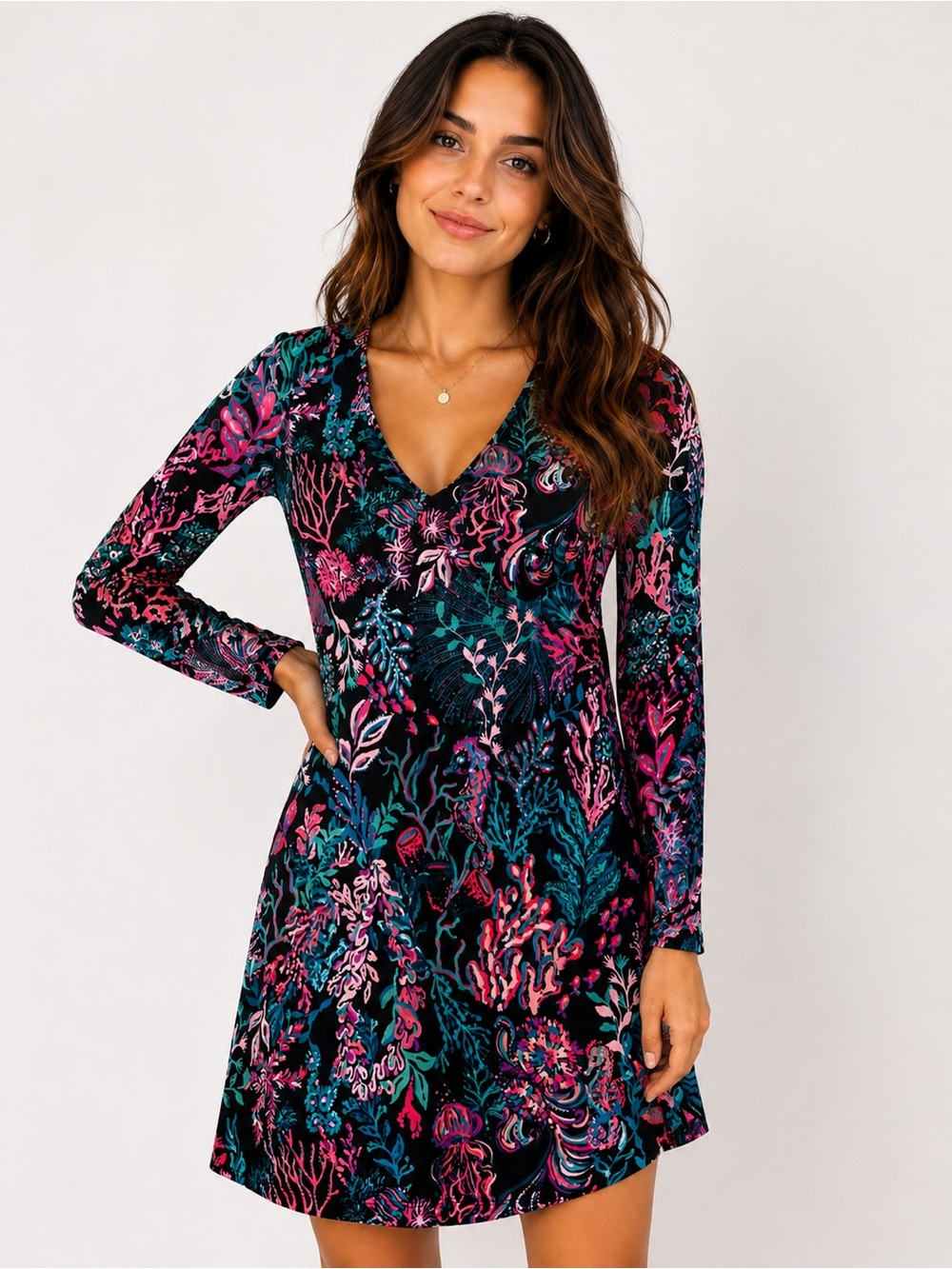 Lilly Pulitzer Women’s Long Sleeve V-Neck Printed Dress Size XXS – NWOT